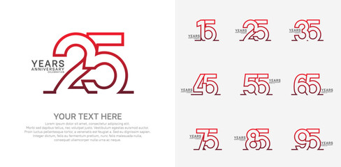 Anniversary logo set vector design, red color for celebration event