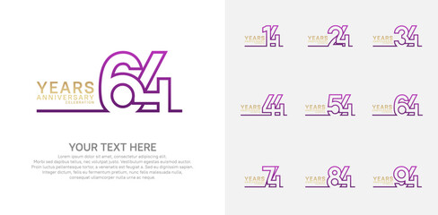 Anniversary logo set vector design, purple and gold color for celebration event