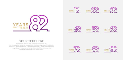 Anniversary logo set vector design, purple and gold color for celebration event
