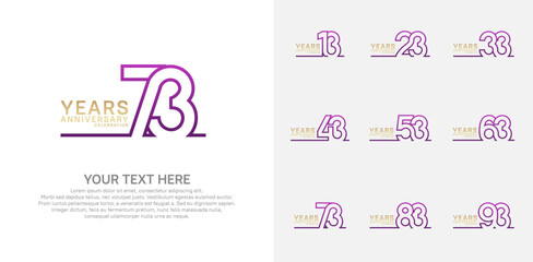 Anniversary logo set vector design, purple and gold color for celebration event