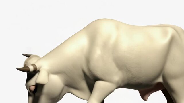 Animated zebu cow glances, a digital animal farm character animation in cartoon style video