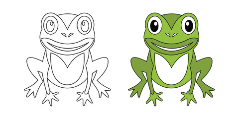Cute Frog cartoon outline coloring page for kids 