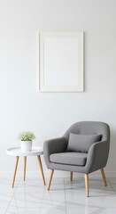 Vertical Portrait Wallpaper Modern Living Room with Armchair and Minimalist Decor