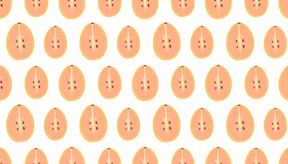 Fototapeta premium Repeating pattern of halved orange fruit slices on a white background, creating a fresh design.