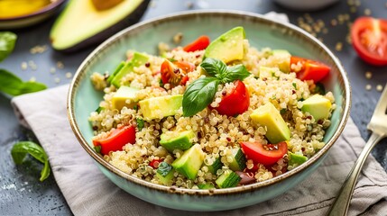 Avocado Quinoa Salad: A Nutrient - Rich Blend of Creamy Avocado and Wholesome Quinoa in a Fresh and Flavorful Salad Bowl