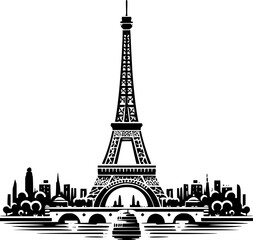 Obraz premium Minimalist black and white vector icon of Eiffel Tower. Clean design, isolated on white, ideal for stickers, logos, digital use, easy to scale.