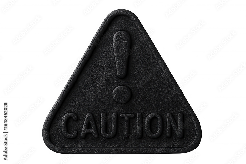 Poster 3d rendering of a black caution sign with an exclamation point, isolated on transparent background