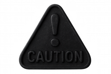 3d rendering of a black caution sign with an exclamation point, isolated on transparent background