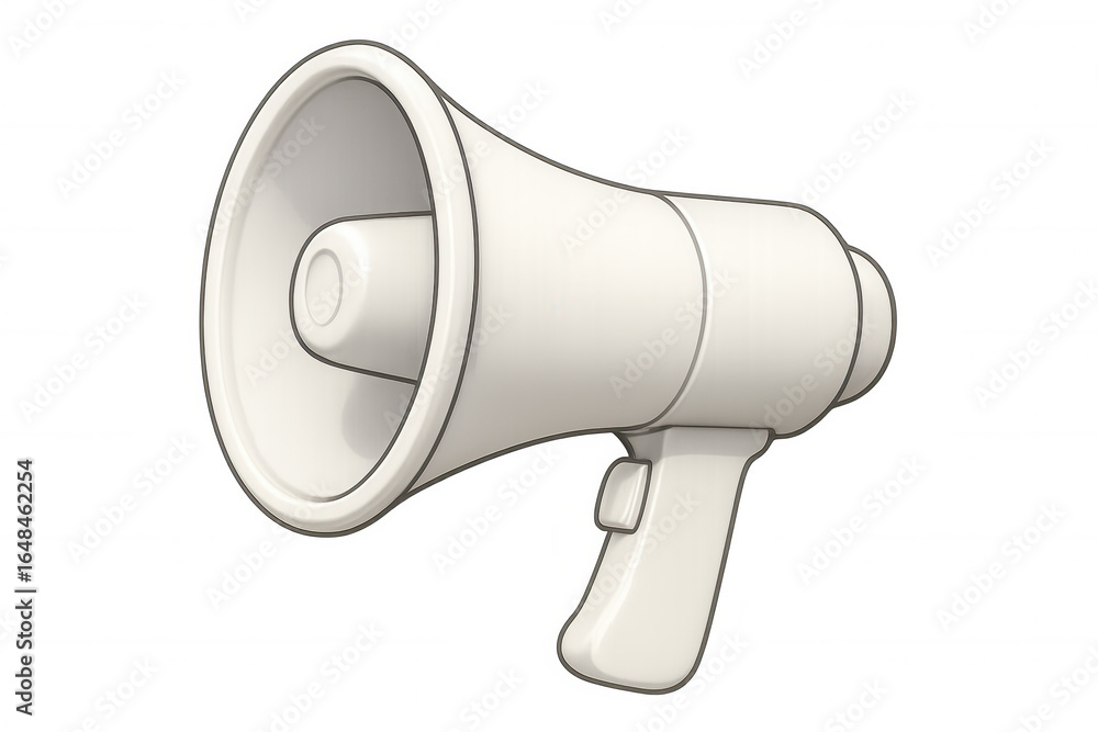 Poster white megaphone floating on transparent background, rendering digital communication, broadcasting lo