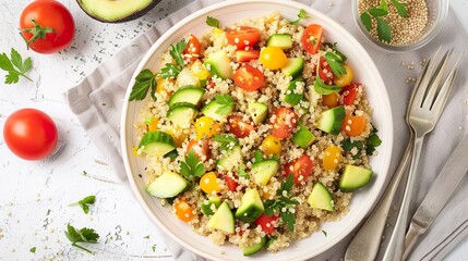 Avocado Quinoa Salad: A Nutrient - Rich Blend of Creamy Avocado and Wholesome Quinoa in a Fresh and Flavorful Salad Bowl