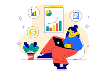 Online Side Hustles Illustration featuring Making Money or Freelancing with Earning Passive Income from Internet Jobs or Side Hustle in a Background