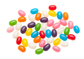 Vibrant and Sweet: Colorful Jelly Beans Pile Isolated on White Background