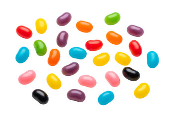 Vibrant Assortment of Scattered Jelly Beans on White Background
