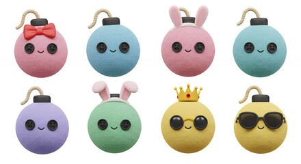Cartoon bombs collection with cute expressions