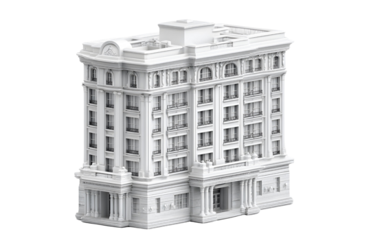 Elegant white building model architectural presentation on transparent background - Powered by Adobe