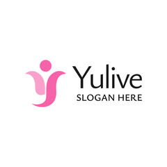 Yulive Logo. Letter Y, Tulip, and Human Symbol Combined Vector Logo Design Template