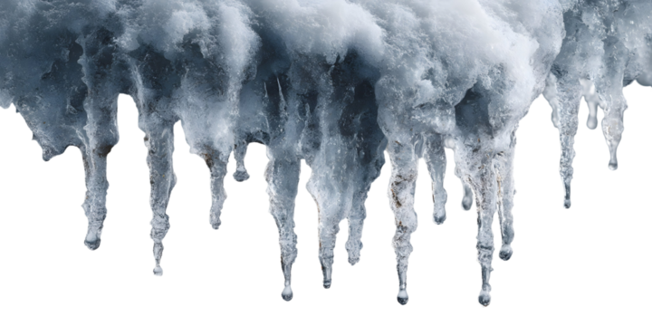 Dramatic Icicles Hanging Against a transparent background Displaying Winter's Chill