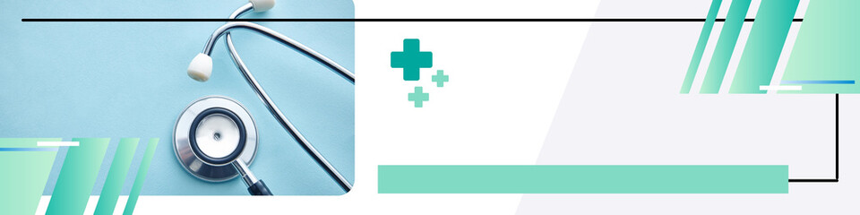 Conceptual healthcare backdrop with soft blue light effects and transparent overlay of medical...