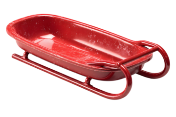Vintage Red Plastic Sled Isolated on transparent backdrop Perfect for Winter Holidays