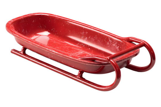 Vintage Red Plastic Sled Isolated on transparent backdrop Perfect for Winter Holidays