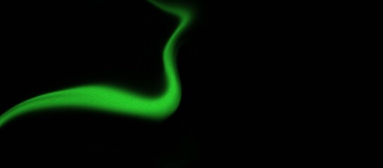 A mesmerizing abstract background featuring a vibrant green light trail gracefully curving against a deep black backdrop, creating a sense of motion and energy with its glowing effect