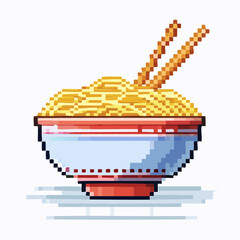 Cartoon Illustration of Noodle Bowl with Herb Garnish