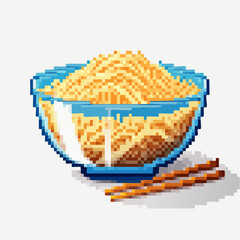 Cartoon Illustration of Noodle Bowl with Herb Garnish