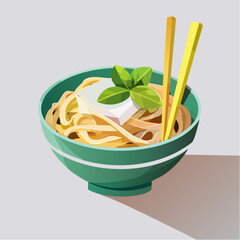 Cartoon Illustration of Noodle Bowl with Egg and Vegetables
