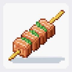 Obraz premium Pixel Art Grilled Meat Skewer Illustration