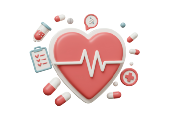 Isolated Heart with EKG Line and Medical Icons - Healthcare Concept