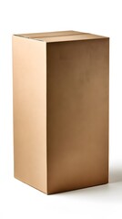 A shipping box standing tall, isolated against a white surface