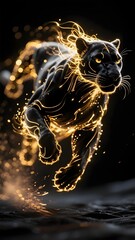 Golden Light Panther: Stylized Neon-Lit Black Panther in Motion
