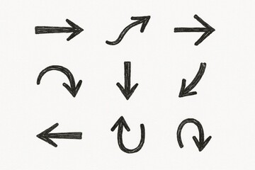 Obraz premium Diverse hand drawn arrows collection on white background illustrating various directions