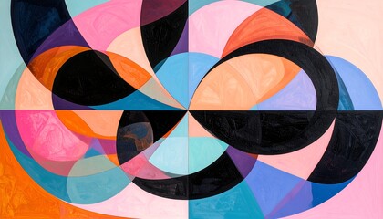 Fototapeta premium Abstract painting with swirling, overlapping pastel and dark shapes creating a sense of movement and depth