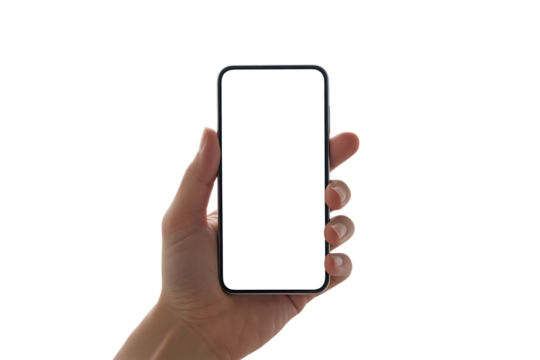 Hand holding a smartphone with blank screen for digital communication