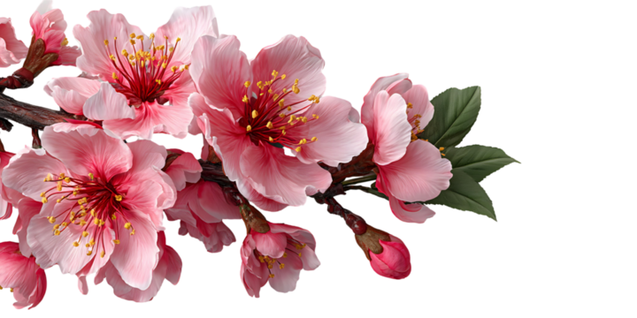 Pink cherry blossom branch isolated on transparent background art illustration