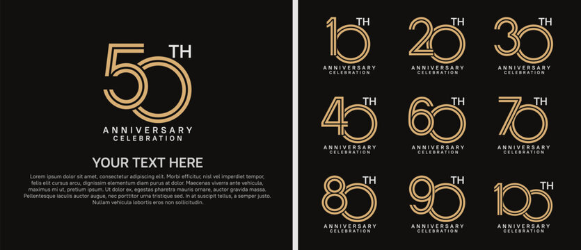 logo anniversary set. brown and white color on black background for special event