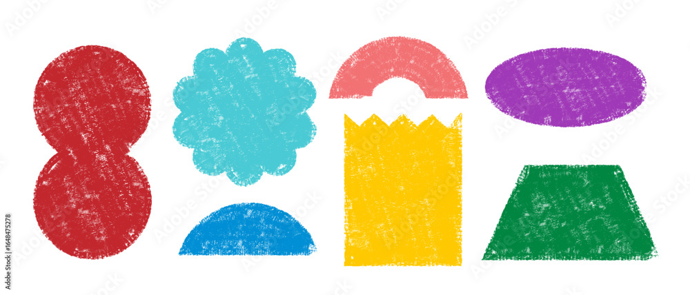 Poster collection of colorful geometric shapes, hand drawn texture shapes and forms, abstract shape for des