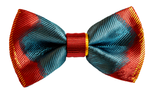 Textured Fabric Bow Tie with Diagonal Stripes and Red Center Band, cut out transparent