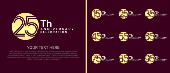 logo anniversary set. gold and silver color with circle on red background for special event