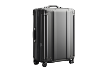 Elegant aluminum suitcase in studio shot presents sophisticated travel solution