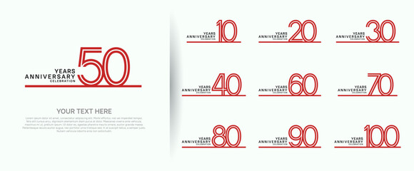 logo anniversary set. red color with long line on white background for special event