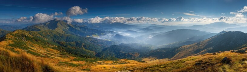 Obraz premium Panoramic mountain vista, autumnal hues