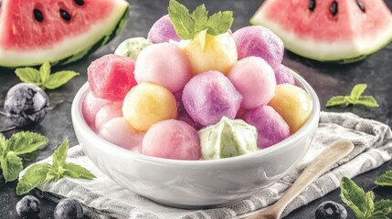 Bursting watermelon chunks exploding outward, juicy freshness celebrated, lively spirit for summer refreshments