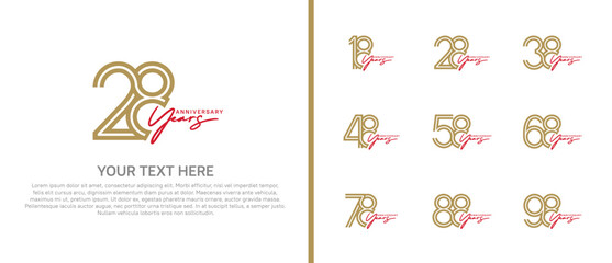 logo anniversary set. brown color with red handwriting on white background for special event