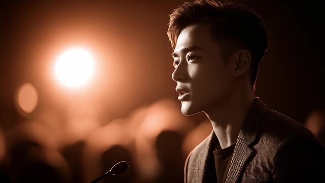 Confident Speaker Charismatic Under Stage Spotlight