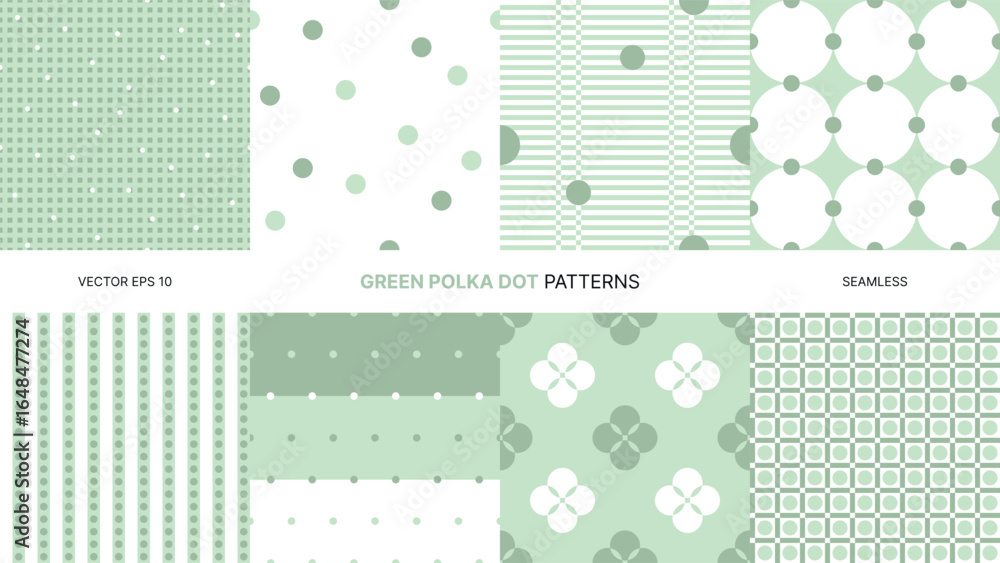 Poster seamless vector patterns with green polka dots on white pastel tones minimal geometric backgrounds a