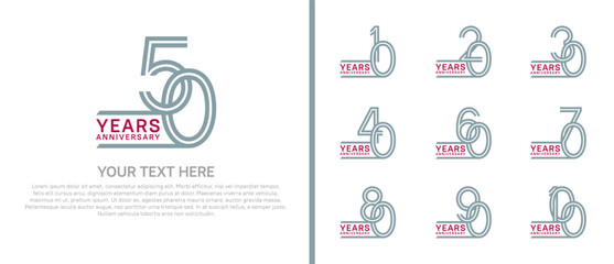 logo anniversary set. red and gray color on white background for special event