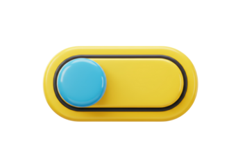 Isolated 3D Render of a Yellow Toggle Switch with Blue Button, On-Off Control Icon