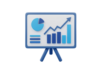 Isolated 3D Render of a Business Presentation Board with Blue Growth Charts, Data Analytics